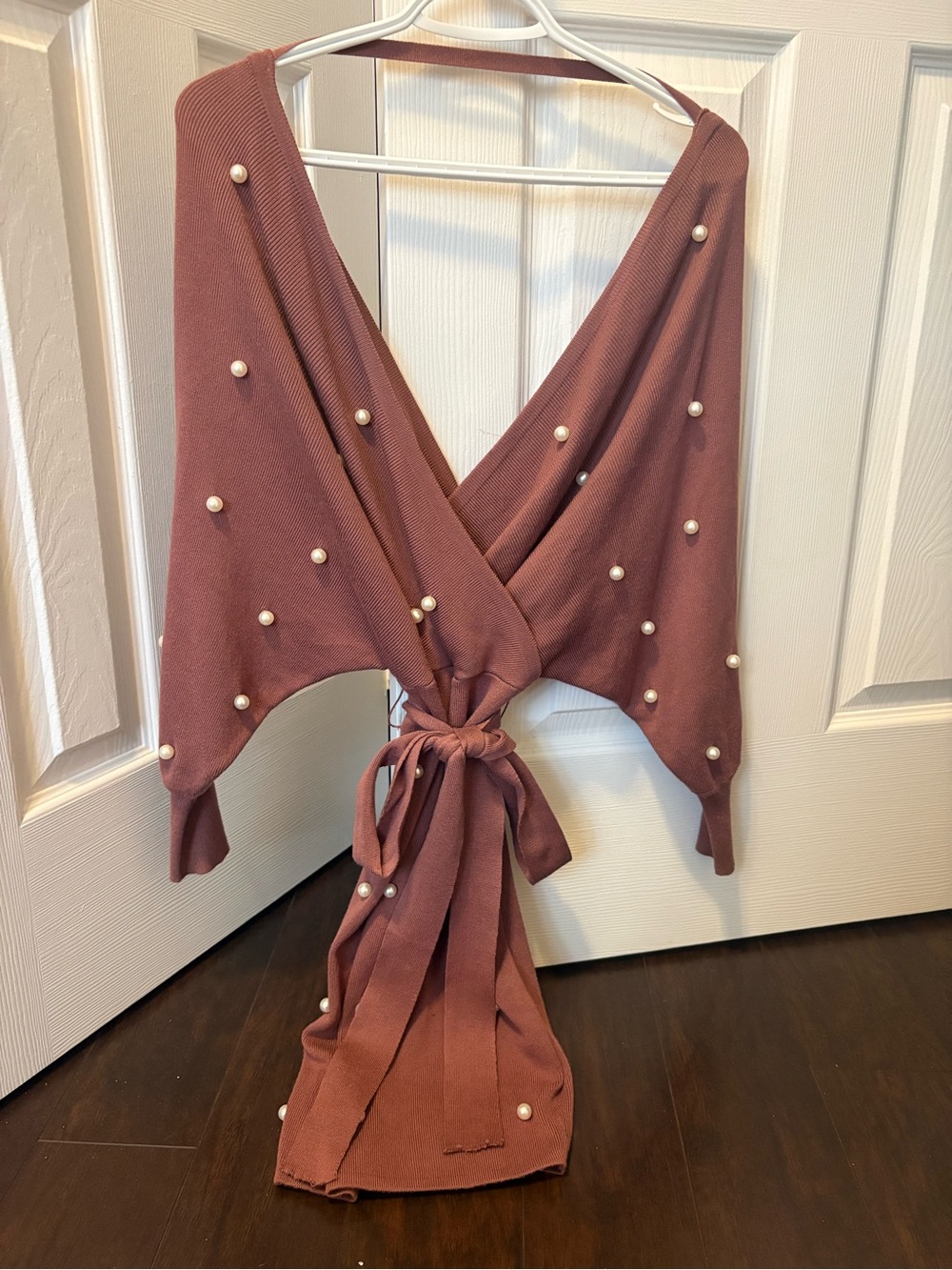 Mendocino Dusty Mauve Pearl-Embellished Wrap Tie Top
